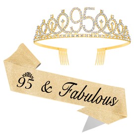 Gold 95th Birthday Crown Tiara - Women's Birthday Sash and Headband Accessory