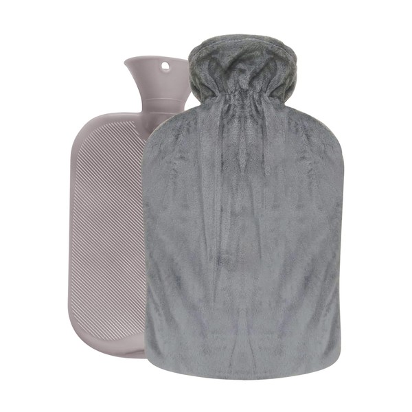 ONTHIS Hot Water Bottle，2L Rubber Warm Water Bag with Soft Cloth Cover, Hot Water Bag for Relieving Period Pain and Fatigue-Grey