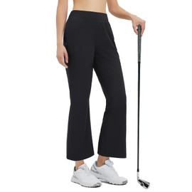baleaf Women's Golf Pants Lightweight Stretch Flare Petite Ankle Travel Pants with Pockets Dressy Work Business UPF 50+ Black M
