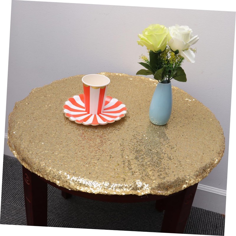 CIYODO Golden Sequin Table Cover Round Shiny Tablecloth for Weddings