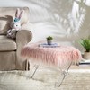 Glitzhome Pink Faux Fur Ottoman Bench, Modern Ottoman Footrest Stool