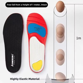 Kawasaki Sports Insoles，Breathable and Sweat-absorbing with Poron Shock-absorbing Cushioning for Men And Women, Black&Red (45)