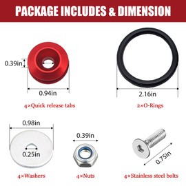 DUSCOKE Car Bumper Quick Release Kit, Car Front Rear Bumper Clips Fasteners Kit with Screws Nuts Washers Rubber Band, Universal Vehicle Fenders Holder Repair Set for Trunk Hatch Lid (Red)