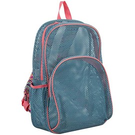 Eastsport Mesh Backpack With Adjustable Padded Shoulder Straps, Aqua Haze Mesh/Sweet Coral/Aztec Print Straps