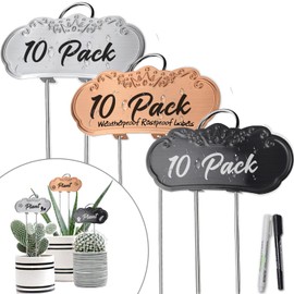 TCYPUHL 30 PacksTCYPUHL Metal Plant Labels, Tall Outdoor Garden Markers for Flowers, Fruits and Vegetables, 304 Stainless Steel Weatherproof Signs (4" x 1.9", Silver, Black and Gold)
