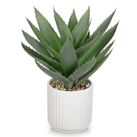 Hollyone Large Artificial Agave Plants 11.8“ Fake Succulents Potted Faux Aloe Vera Plant in White Pot Succulent Agave Plants for Desk Modern Office Living Room Table Shelf Home Indoor Outdoor Decor