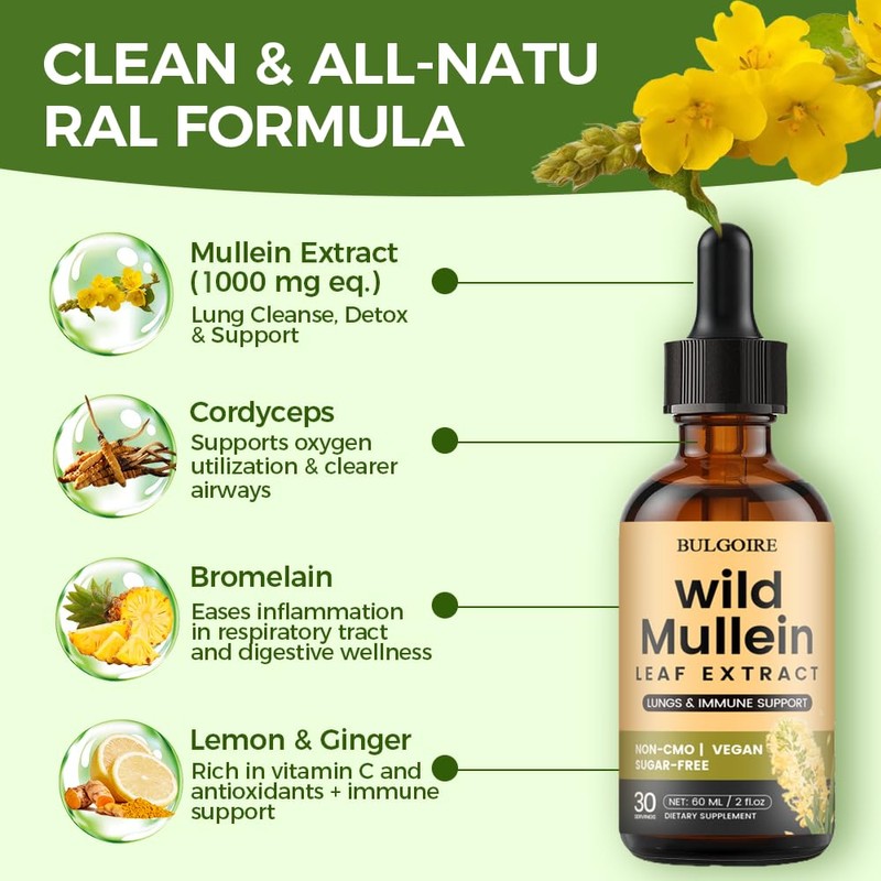 Wild Mullein Drops for Lungs, Organic Liquid Wild Mullein Leaf