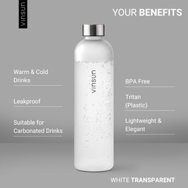 VINSUN Water Bottle 1L, Leak-proof Water Flask, BPA free, Reusable, Tritan