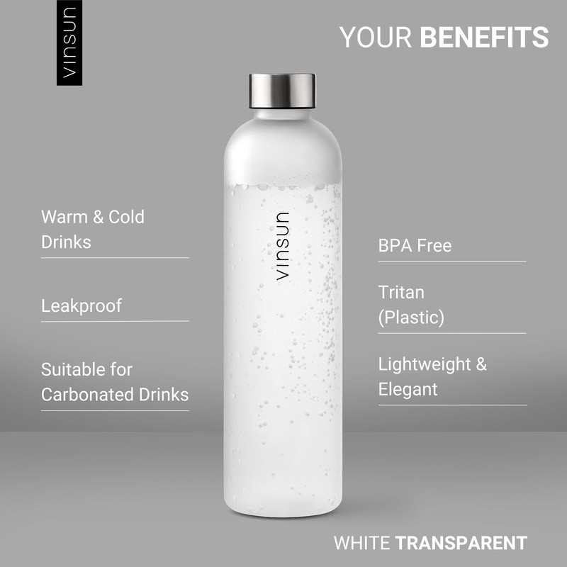 VINSUN Water Bottle 1L, Leak-proof Water Flask, BPA free, Reusable,