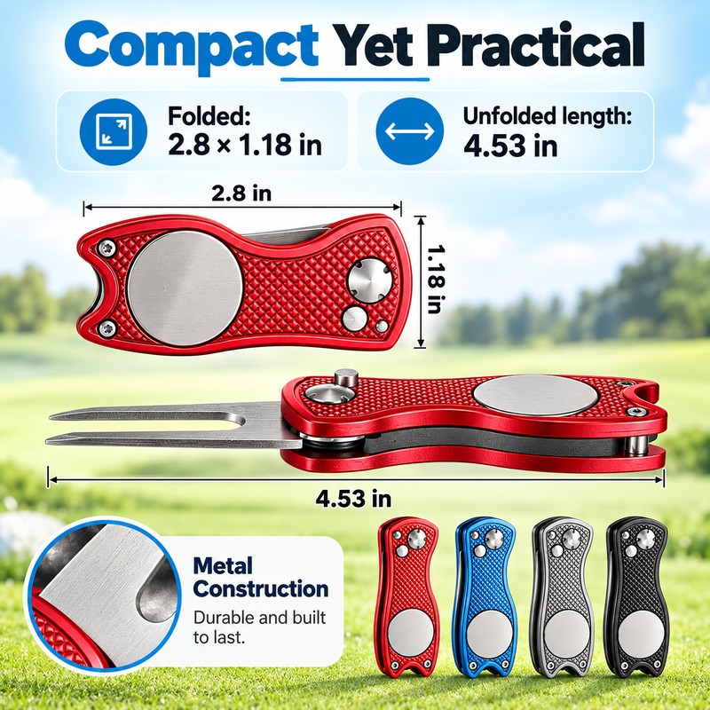 4 Pack Golf Divot Repair Tool Set - Foldable Metal