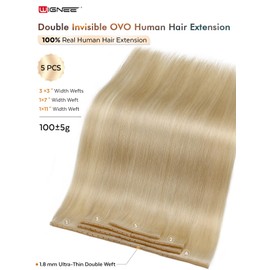 WIGNEE Genius Weft Hair Extensions Human Hair Double Butterfly OVO Blonde Human Hair 5 PCS 100g Real 18 Inch Seamless Micro Beads Human Hair Extensions Glueless(60A)