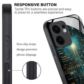 YUXING Slim Case for Oppo Reno 13F 4G 5G / Reno 13 FS 4G 5G - Abstact Art Geometry Pattern Design Anti-scratch Glass Back Cover, Anti-slip Shockproof Bumper Case (Cyberpunk)