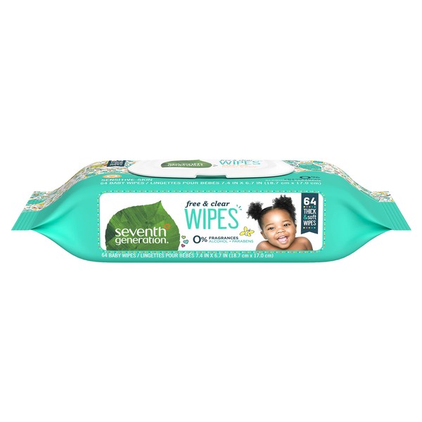Seventh Generation Baby Wipes Sensitive Protection with Snap Seal Unscented Baby Wipes 64 Count