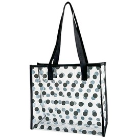 Polka dot Women Waterproof PVC Clear Tote Bags Shoulder Handbag Beach Bag Shopping Work Bag (Balck polka dot)