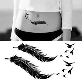 Oottati 2 Sheets Waterproof Small Cute Fake Hand Neck Temporary Tattoos Stickers Scar Cover 2pcs Black Feather Birds