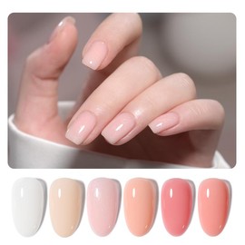 GAOY 6 Colors Rubber Base Gel Set, Jelly Builder Base Nail Gel Nude Sheer White Pink, 2-in-1 Soak Off Base Gel Nail Strengthener - Color: Petal Whisper