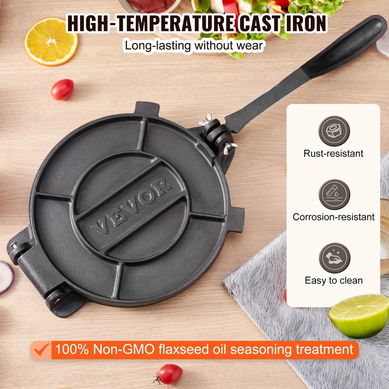 VEVOR Tortilla Press, 10 Inch Tortilla and Roti Maker, Cast
