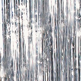 TCDesignerProducts Silver Metallic Fringe Curtain - 36 Inches x 12 Feet