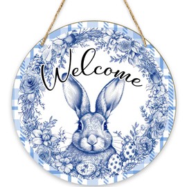 Bunny Easter Decorations for Home, Spring Welcome Sign for Front Door Porch, Happy Easter Party Decorations Farmhouse Decor Wall Wood Hanging Sign Spring Gifts Holiday Decorations /MP01