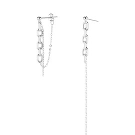 SLUYNZ 925 Sterling Silver Chain Dangle Earrings for Women Asymmetric Tassel Earrings Long Earrings Chain