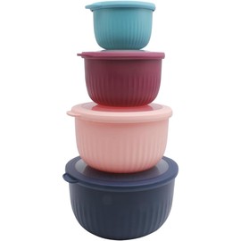 COOK WITH COLOR Prep Bowls with Lids- Deep Mixing Bowls Nesting Plastic Small Mixing Bowl Set with Lids (Navy)