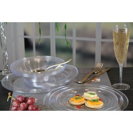 Premium Quality Heavyweight Plastic Plates China Like. Wedding and Party Dinnerware Plastic Plates 10.25 inch, Crystal Clear - Value Pack 30 Count