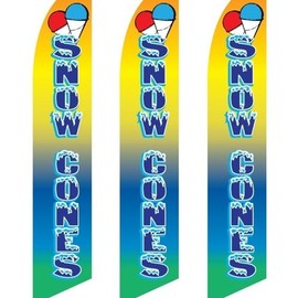 3 (three) Pack Tall Swooper Flags Snow Cones Shaved Ice Multi Color
