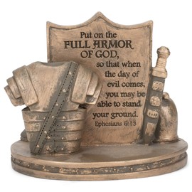 Dicksons Bronzetone Full Armor Scripture 3 x 4 Resin Decorative Tabletop Card Holder