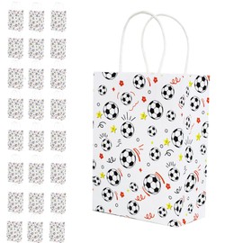 24 Pack Soccer Party Favor Gfit Bags 8.2" x 5.9" x 3.2" Paper Goodies Snack Treat Bags for Team Football Candy Themed Birthdays Sports