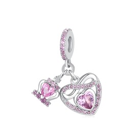 TIZU 925 Sterling Silver Birthstone Charms for Bracelets and Necklaces, Infinity Heart with Crown Bracelet, Bead Charm Jewellery Gifts for Women, Girls, Birthday, Mother's Day, Cubic Zirconia,