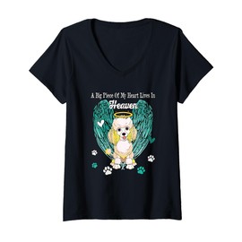 Womens Heart Lives In Heaven Costume Poodle Memories Owner V-Neck T-Shirt