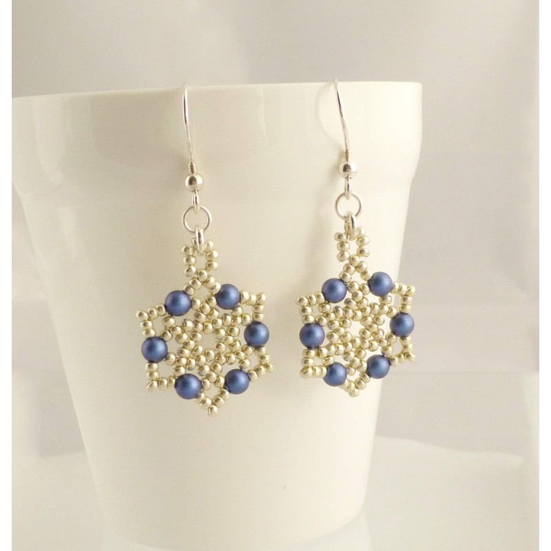 Silver and Midnight Blue Beaded Dangle Earrings