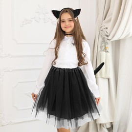 Cat Costume Girls Children 4-Piece Cat Costume Set Children, Kitten Costume Cat Cosplay Set with Black Tutu with Cat Ears, Girls Kitten Costume for Carnival Party Decoration Accessories