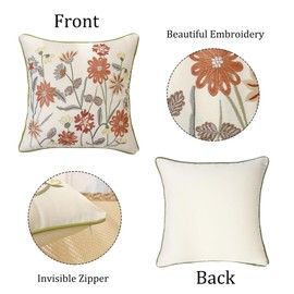 Tosleo Set of 2 Spring Cushion Cover Rose Flowers Floral Pillow Cover 18"x18" Outdoor Decor Home Embroidery Throw Pillow Case Decorate for Farmhouse Garden Livingroom Couch Patio Furniture Sofa