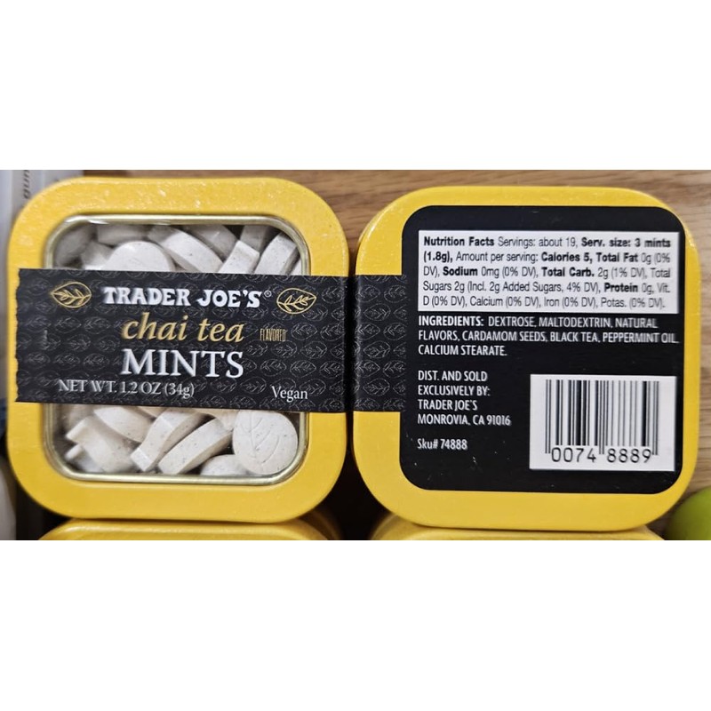 Trader Joe Chai Tea Vegan Mints 1.2oz 34g (Two Tins)