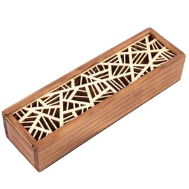 1 Piece Wooden Pencil Box, Hollow Carved Stationery Craft Small Storage Organiser for Home School Office, 7.7 x 2.2 x 1.6 Inches (Geometric Patch)