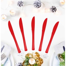50 PCS Red Plastic Knives Disposable Utensils Heavy Duty Red Knives Disposable Cutlery for Birthday Wedding Baby Shower Bridal Shower Plastic Silverware