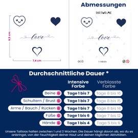 Tattwo.me Temporary Tattoos for Adults and Children 2 Weeks Waterproof - Love Composition (Cut Out) - Vegetable Ink - EU Cosmetic Certificate - (M0004)