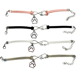 Pops & Coco Love Paw Print Suedette Bracelet Pretty Silver Pink Black White Grey Adjustable Pet Dog Cat (Grey)