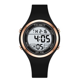 Digital Womens Watch Fashion Outdoor Sport Waterproof Watches with Silicone Band Stopwatch Alarm Clock Calendar Ladies Wristwatch Black