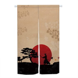Leowefowa Traditional Japanese Noren Doorway Curtain Long Type Japanese Door Curtain Window Treatment Door Tapestry Kitchen Home Decoration Polyester 33.5" Width x 55.9" Long (Moon, Warrior Printed)