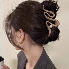 New High-End Large Pearl Matte Grip Hair Clip for Updos and Half-Up Styles Free Size/Dark Curry 20ea