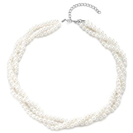 Twisted Pearl Choker Necklace Elegant Faux Pearls Braided Multi-Strand Design Classic Bridal Jewelry