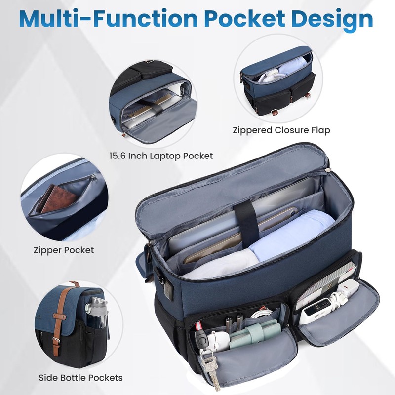 MATEIN Messenger Bag for School with USB Charging Port, Large