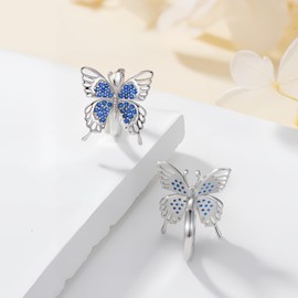 ABIGY Butterfly Earrings 925 Sterling Silver Butterfly Hoop Earrings Blue Zirconia Butterfly Jewellery Earrings for Women