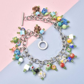 Shop LC Murano Style Glass Bead Charm Ankle Bracelets For Women Adjustable Beach Fashion Foot Jewelry Beaded Anklet in Stainless Steel Boho Gifts for Women 8" Birthday Gifts