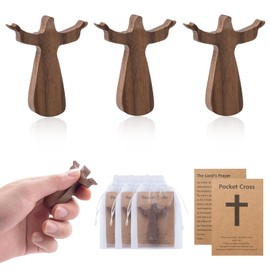 EOKPHULL 3Pcs Walnut Wooden Cross, Pocket Prayer Cross Handheld Comfort Crosses, Fingertip Stress Relief and Encouragement Gift with Organza Bags and Cards