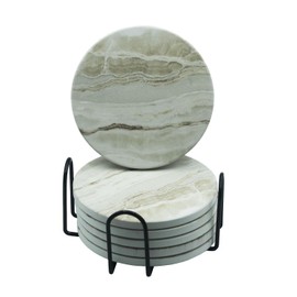 Everyday Better Life 6 PCS Marble Style Ceramic Absorbent Drink Coasters with Holder for Coffee Table,4 Inch
