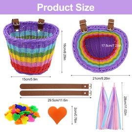 Children's Front Bicycle Basket, Removable Braided Bicycle Basket with Spoke Beads and Handlebar Fringes, Children's Bicycle Accessories for Children's Bicycles, Children's Tricycles, Children's