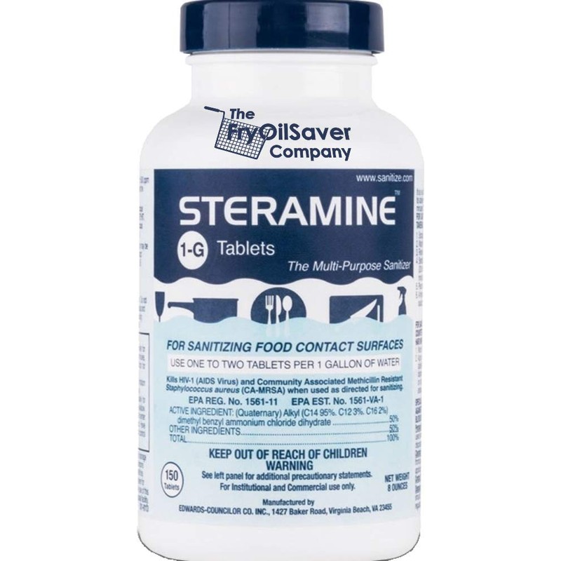4x Steramine Sanitizer Tablet Bottle by FryOilSaver Co., 4-Pack(600 Tablets)